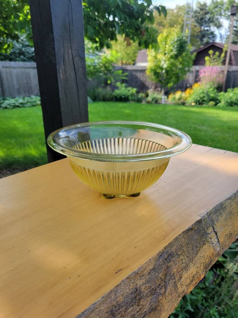 1930s Yellow Depression Glass Mixing Bowl Ribbed Federal Golden Glo Kitchenware